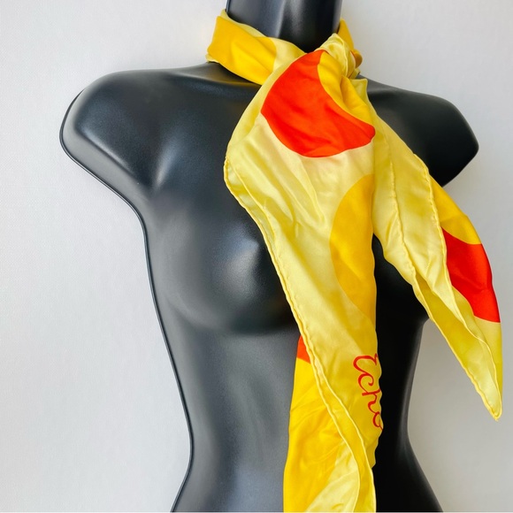 Vintage Echo 100% Silk Scarf Square Yellow and Orange Dots / Circles 31 x 31 in. - Picture 4 of 9